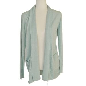 Talbots Light Blue Linen Blend Long Sleeve Open Front Cardigan Sweater Size S